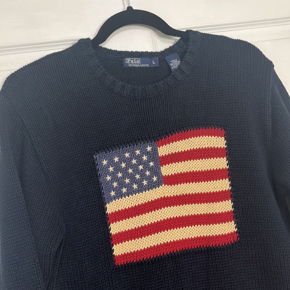 Polo by Ralph Lauren Navy Sweater with American Flag - Picture 7 of 10